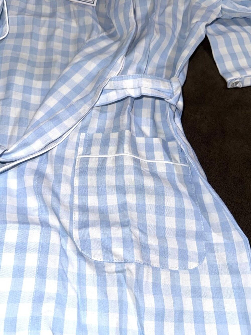 Petite Plume Kids Blue & White Gingham Robe Size 7/8 Unisex Belted Sleepwear So - Picture 9 of 12